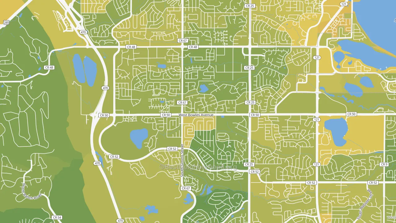 Map of the best neighborhoods in the Foothill Green, Dakota Ridge area, with better matches in green and worse matches in red