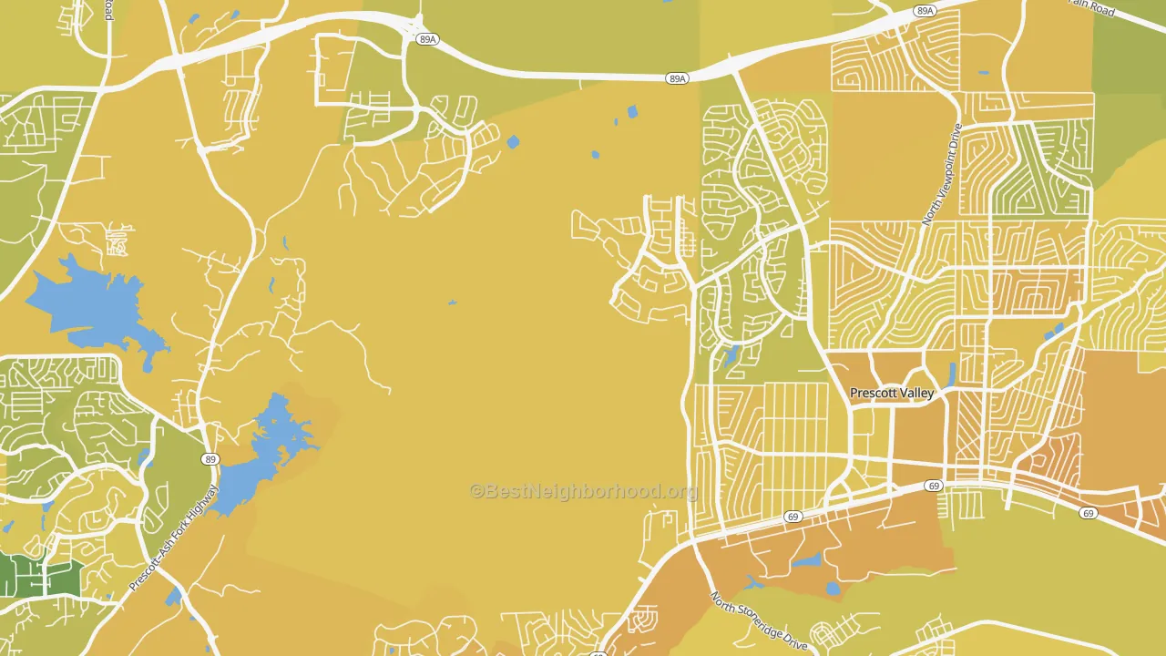Map of the best neighborhoods in the Forbing Park area, with better matches in green and worse matches in red
