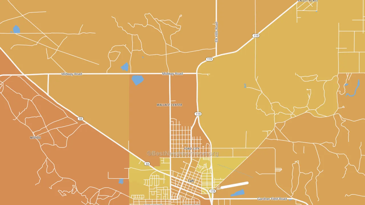 Map of the best neighborhoods in the Ford City area, with better matches in green and worse matches in red