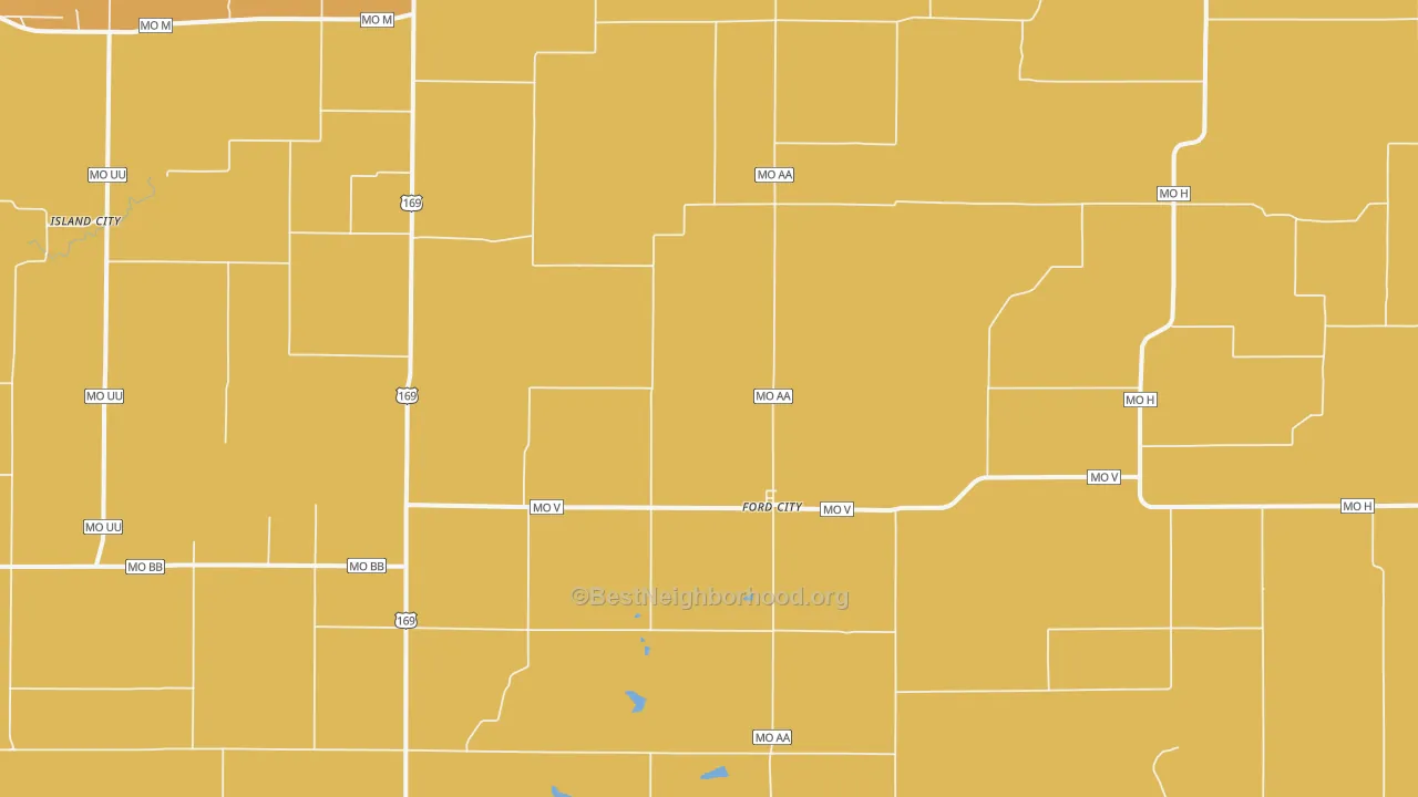 Map of the best neighborhoods in the Ford City area, with better matches in green and worse matches in red