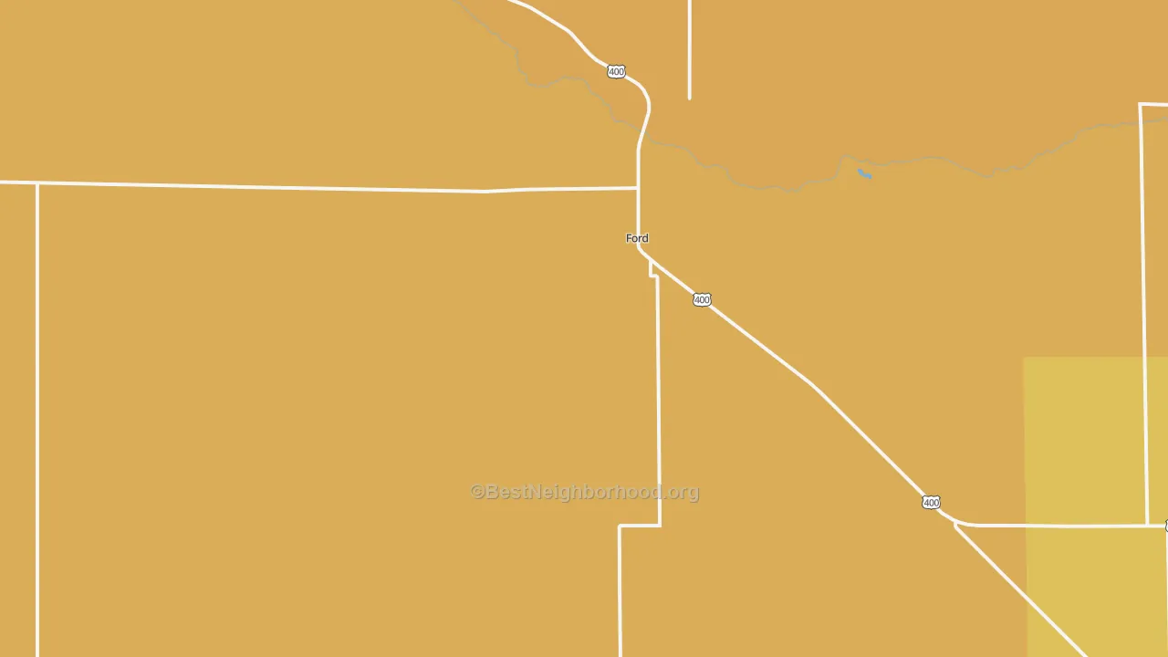 Map of the best neighborhoods in the Ford area, with better matches in green and worse matches in red