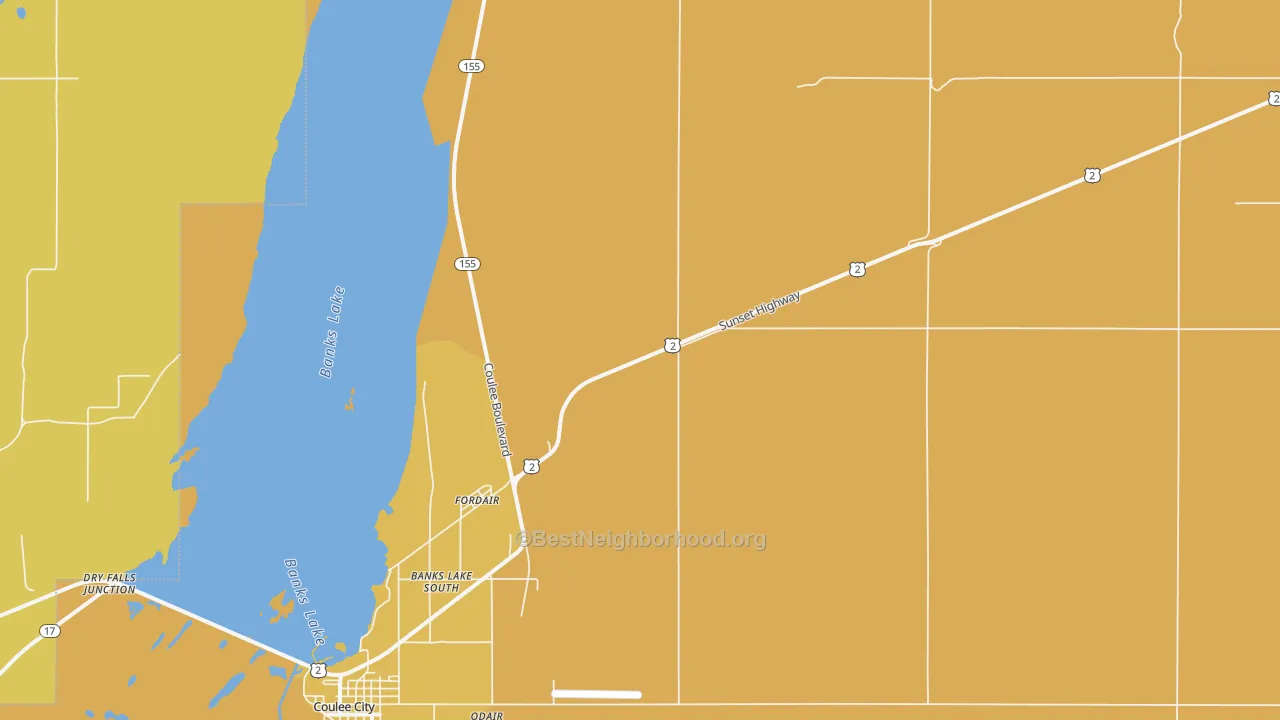 Map of the best neighborhoods in the Fordair area, with better matches in green and worse matches in red
