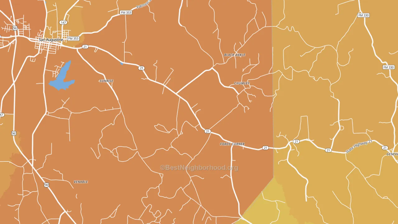 Map of the best neighborhoods in the Fords Corner area, with better matches in green and worse matches in red