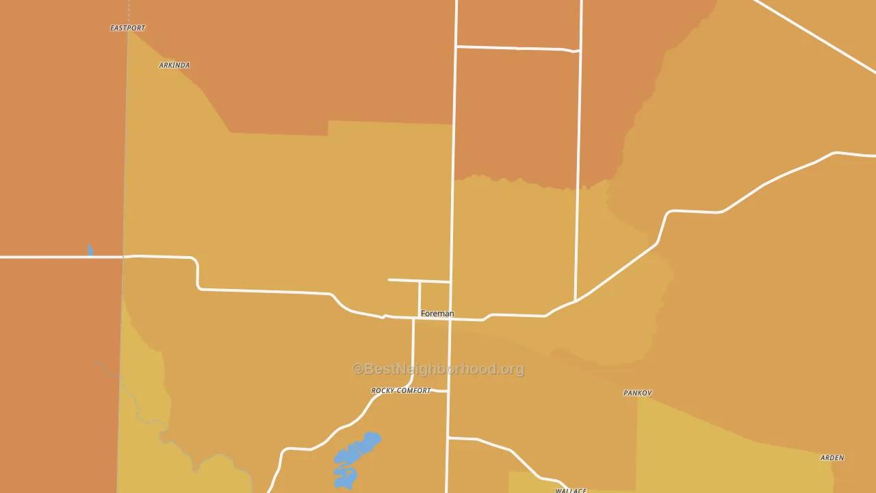 Map of the best neighborhoods in the Foreman area, with better matches in green and worse matches in red
