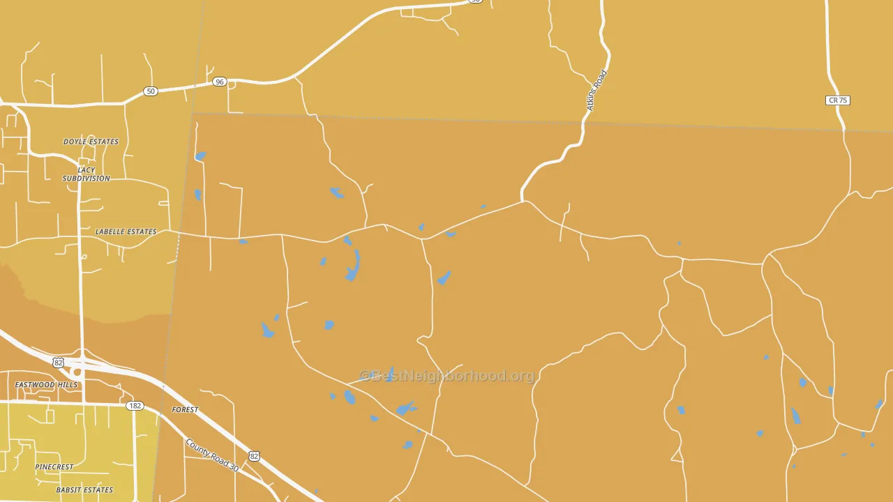 Map of the best neighborhoods in the Forest area, with better matches in green and worse matches in red