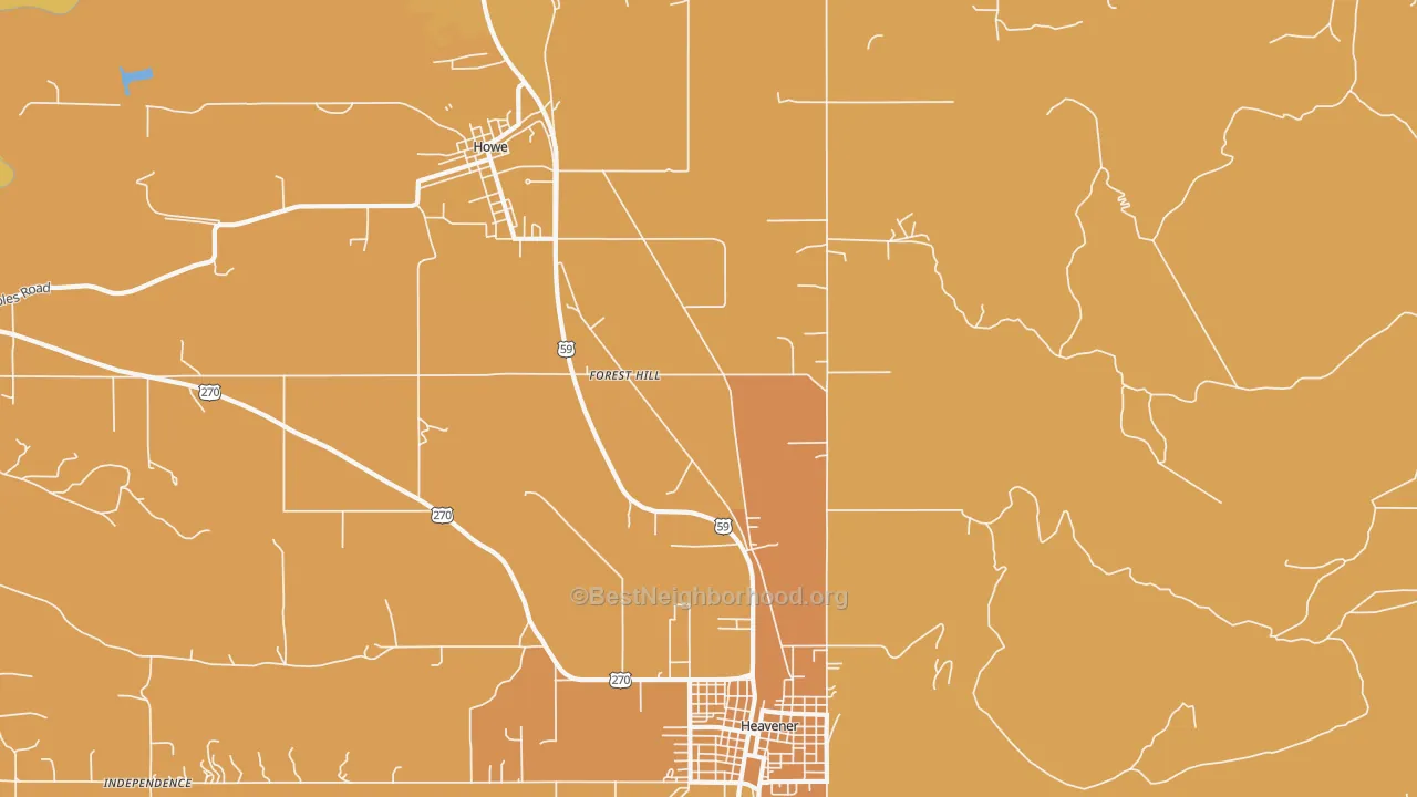 Map of the best neighborhoods in the Forest Hill area, with better matches in green and worse matches in red