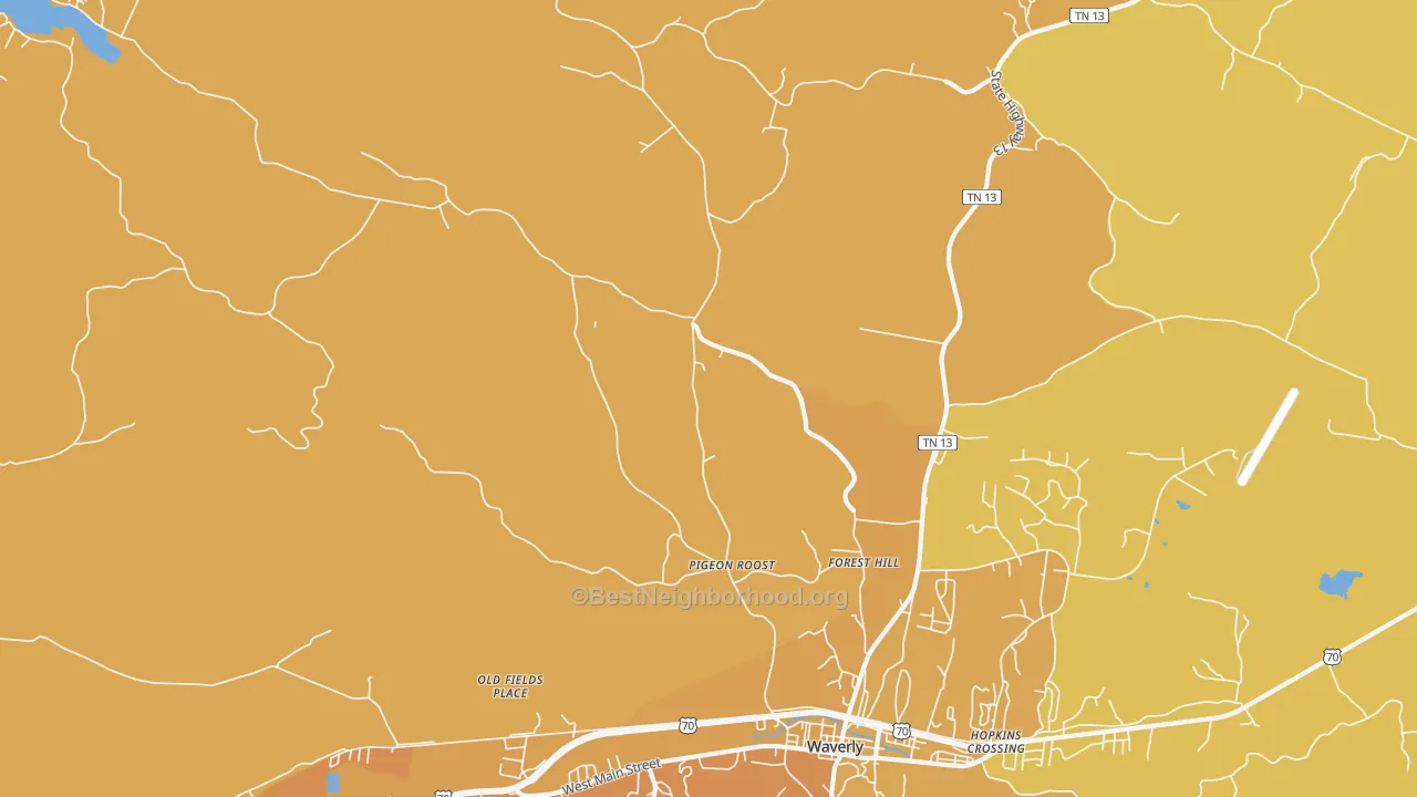 Map of the best neighborhoods in the Forest Hill area, with better matches in green and worse matches in red