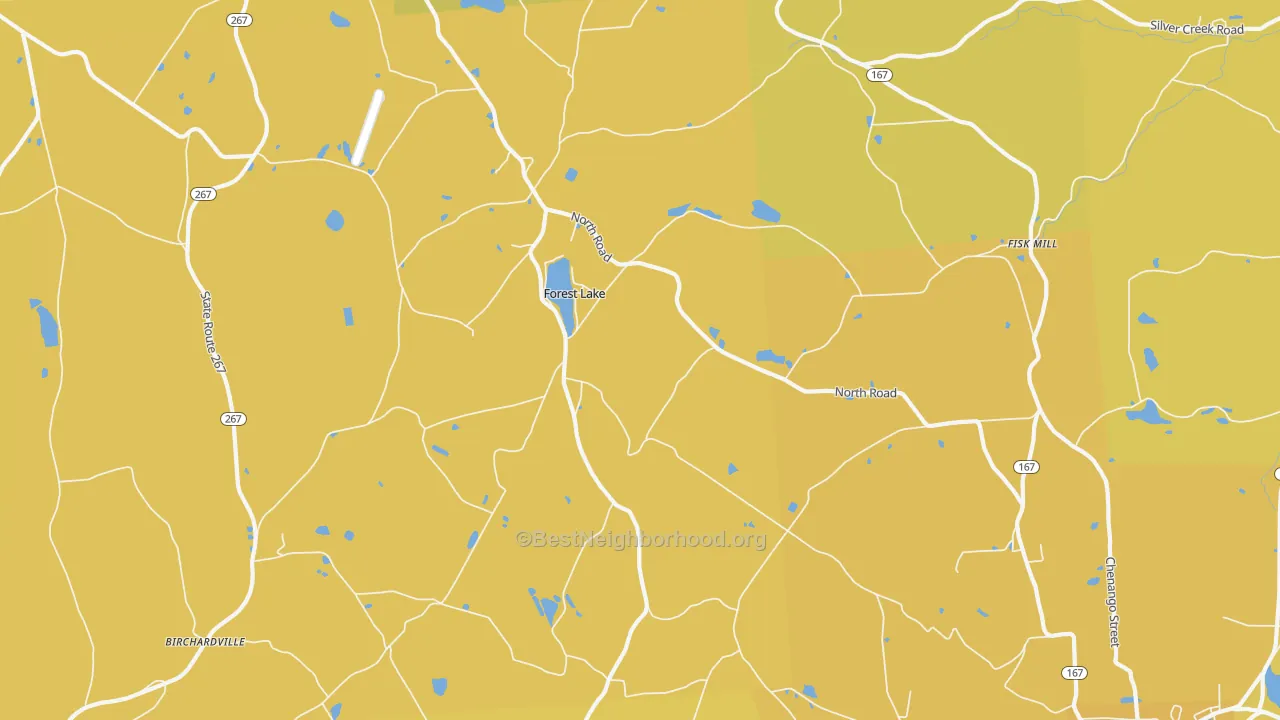 Map of the best neighborhoods in the Forest Lake area, with better matches in green and worse matches in red