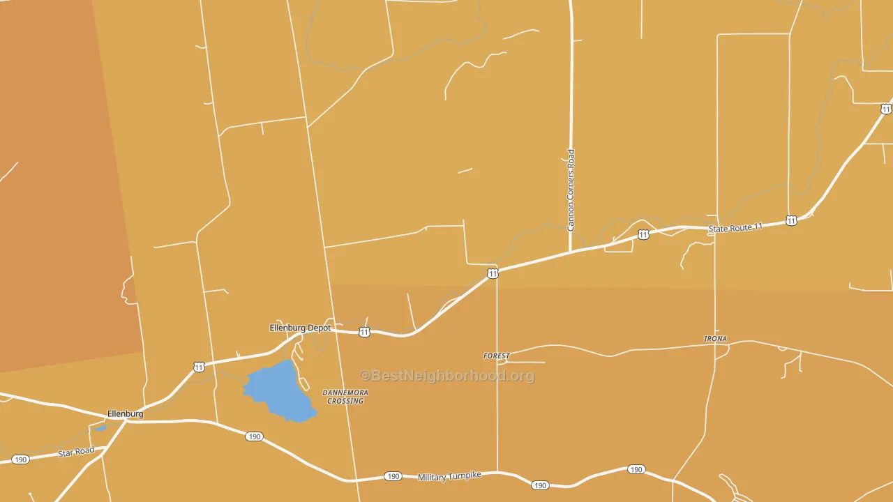 Map of the best neighborhoods in the Forest area, with better matches in green and worse matches in red