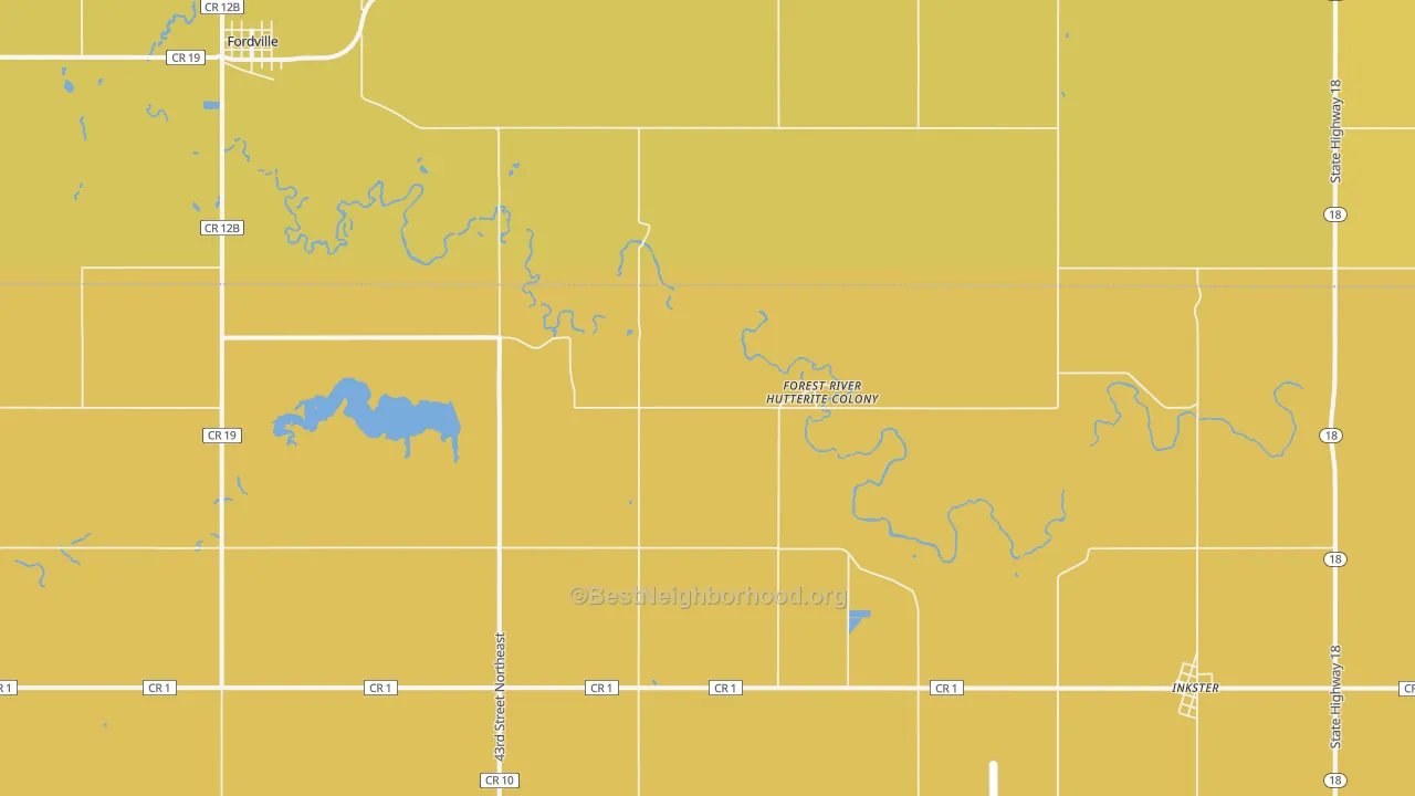 Map of the best neighborhoods in the Forest River Colony area, with better matches in green and worse matches in red