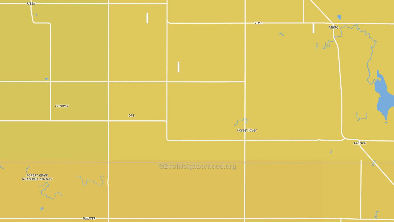 Map of the best neighborhoods in the Forest River area, with better matches in green and worse matches in red