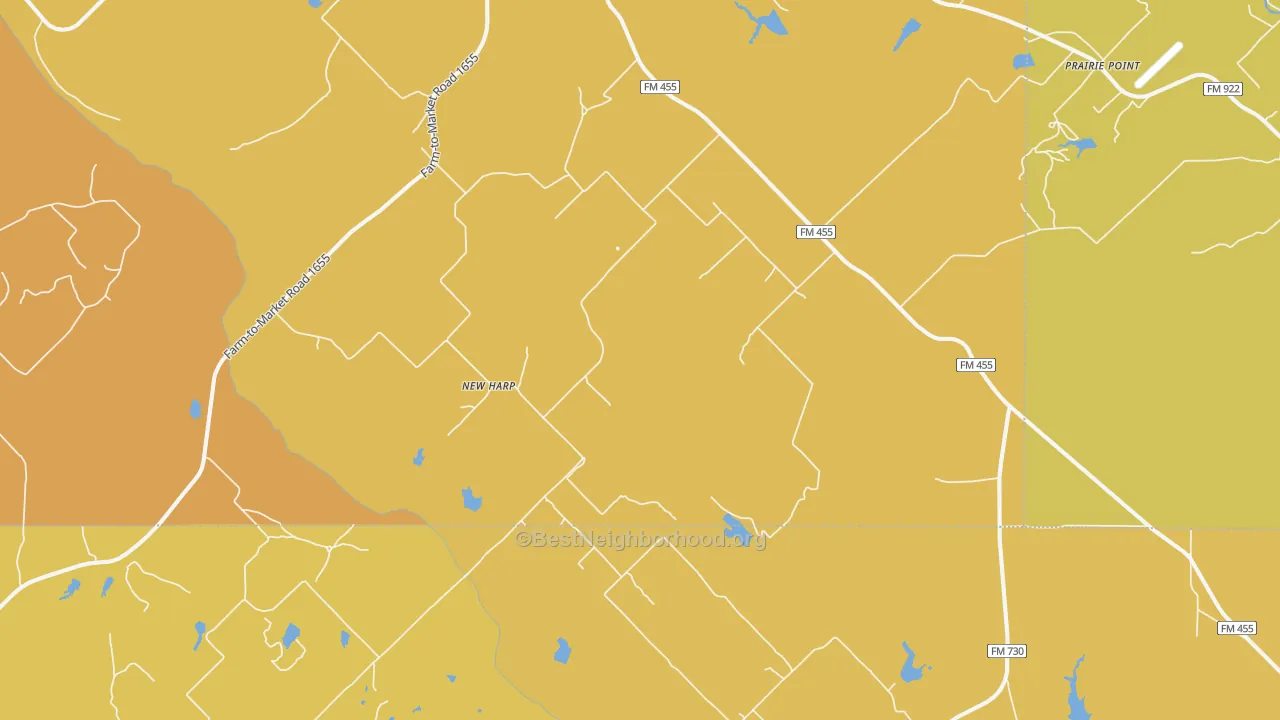 Map of the best neighborhoods in the Forestburg area, with better matches in green and worse matches in red