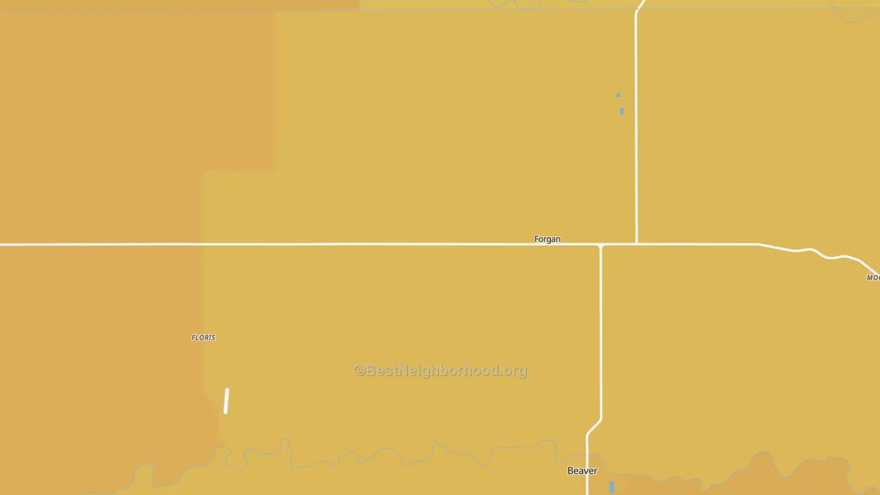 Map of the best neighborhoods in the Forgan area, with better matches in green and worse matches in red