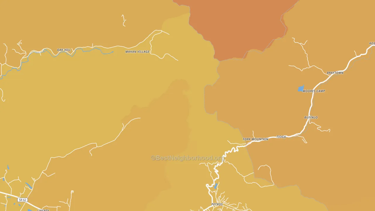Map of the best neighborhoods in the Fork Mountain area, with better matches in green and worse matches in red