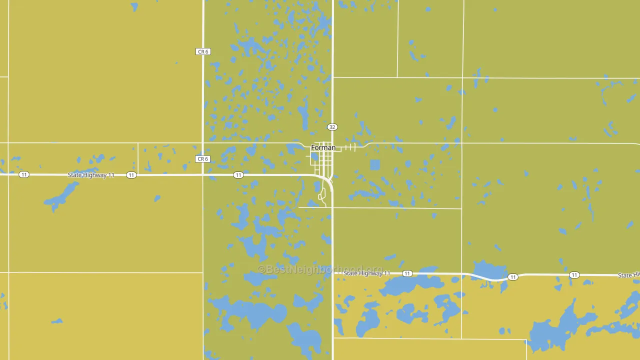 Map of the best neighborhoods in the Forman area, with better matches in green and worse matches in red