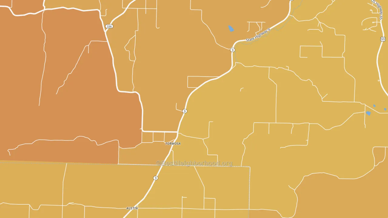 Map of the best neighborhoods in the Formosa area, with better matches in green and worse matches in red