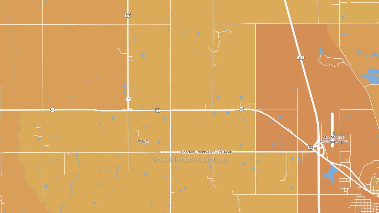 Map of the best neighborhoods in the Forney area, with better matches in green and worse matches in red