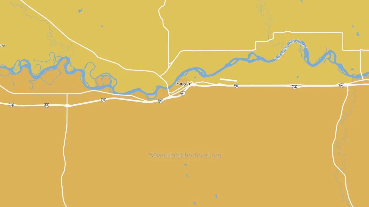 Map of the best neighborhoods in the Forsyth area, with better matches in green and worse matches in red