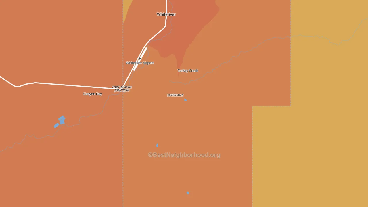 Map of the best neighborhoods in the Fort Apache area, with better matches in green and worse matches in red