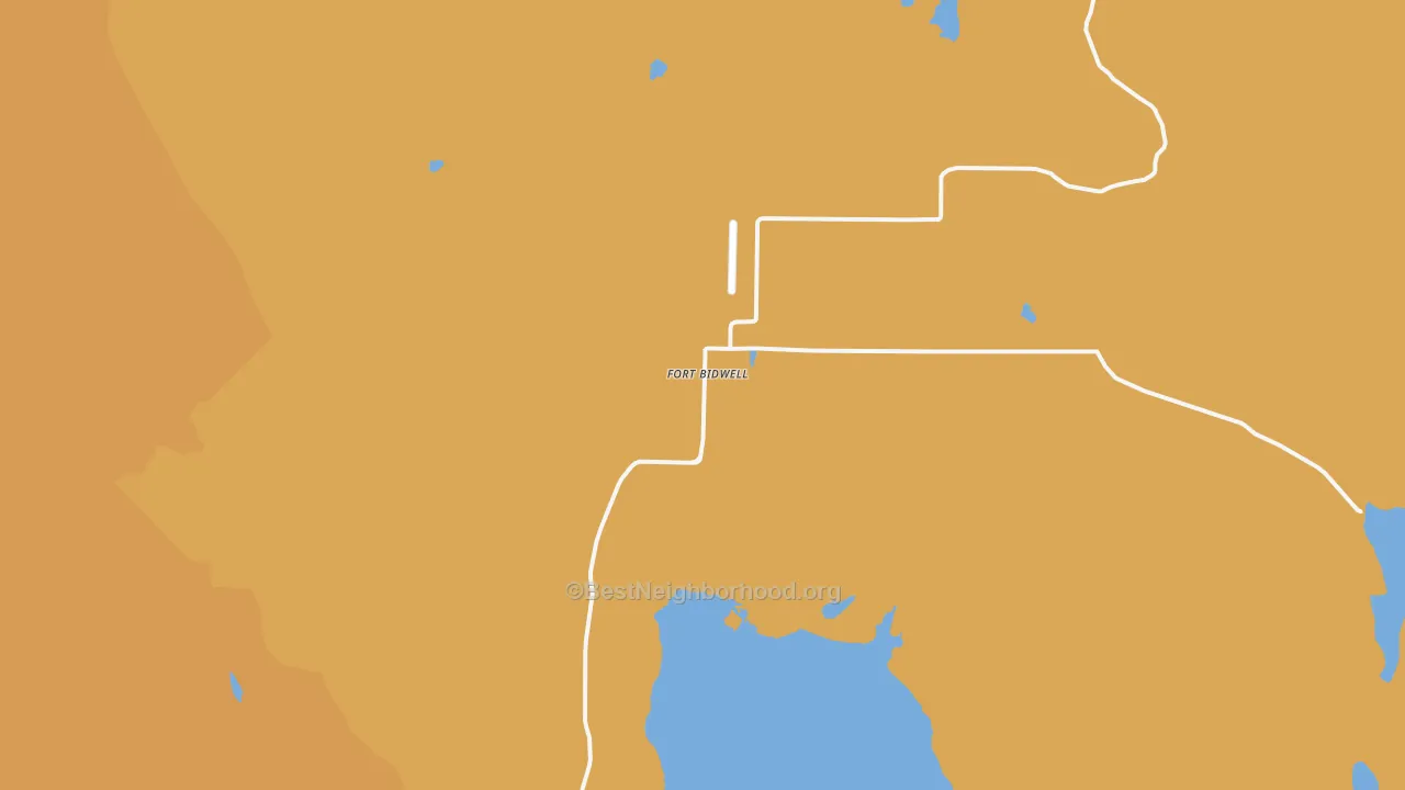 Map of the best neighborhoods in the Fort Bidwell area, with better matches in green and worse matches in red