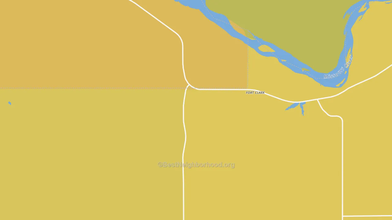 Map of the best neighborhoods in the Fort Clark area, with better matches in green and worse matches in red