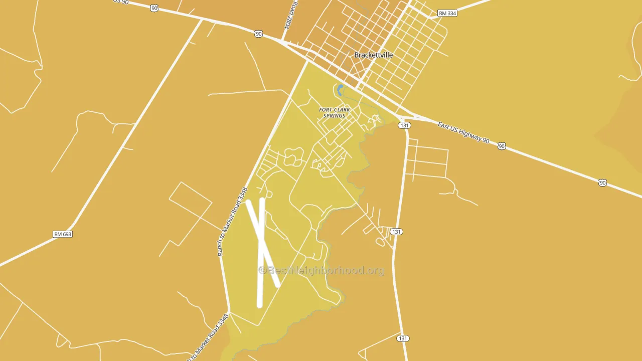 Map of the best neighborhoods in the Fort Clark Springs area, with better matches in green and worse matches in red