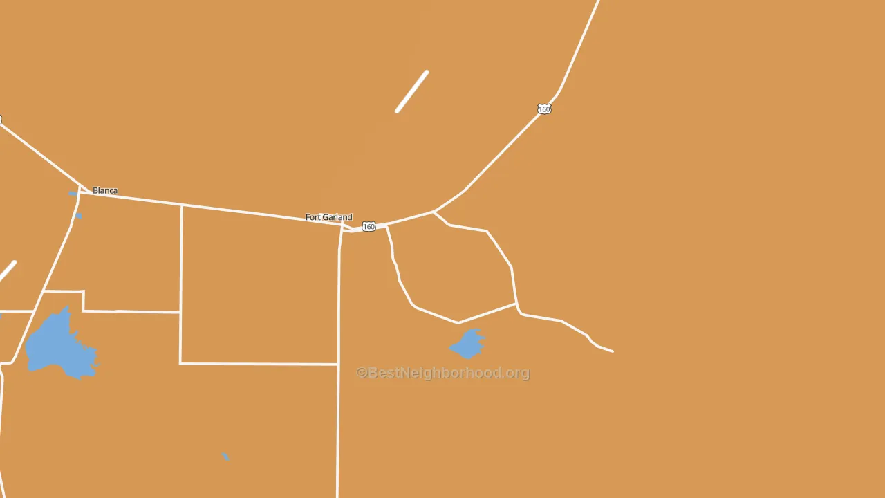Map of the best neighborhoods in the Fort Garland area, with better matches in green and worse matches in red