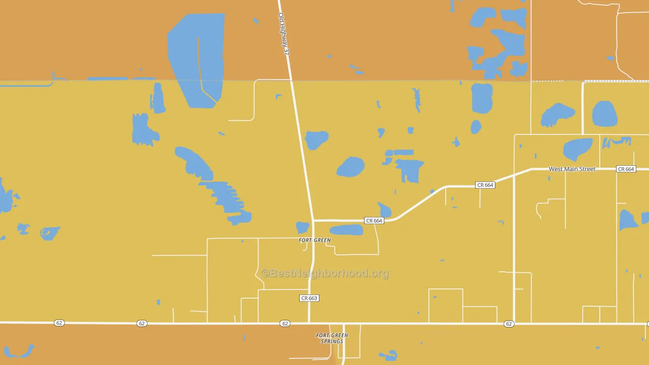 Map of the best neighborhoods in the Fort Green area, with better matches in green and worse matches in red