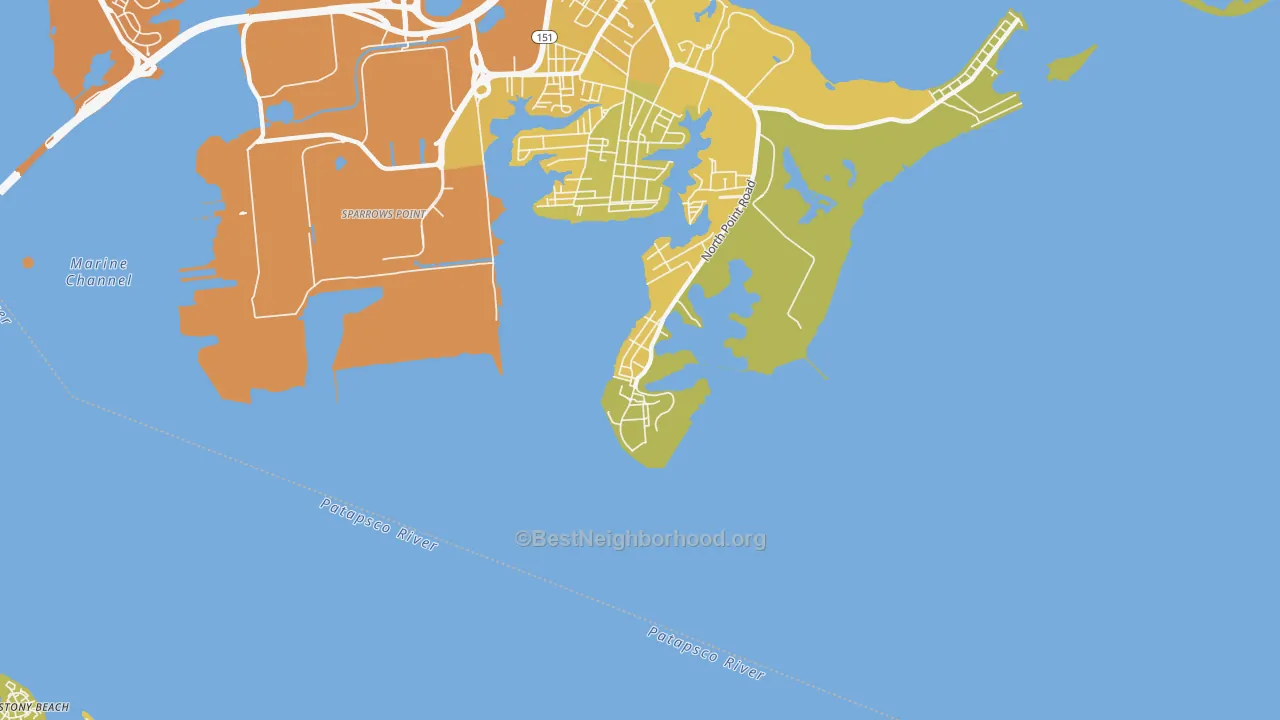 Map of the best neighborhoods in the Fort Howard area, with better matches in green and worse matches in red