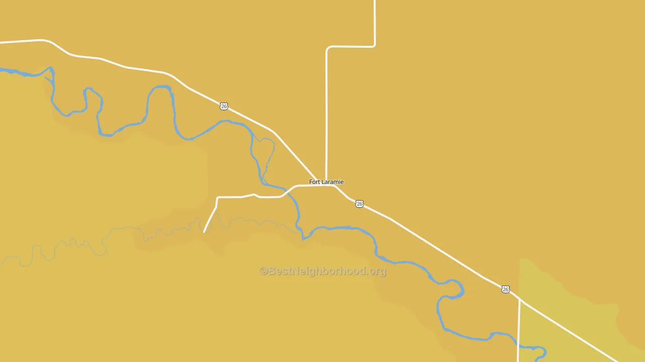 Map of the best neighborhoods in the Fort Laramie area, with better matches in green and worse matches in red