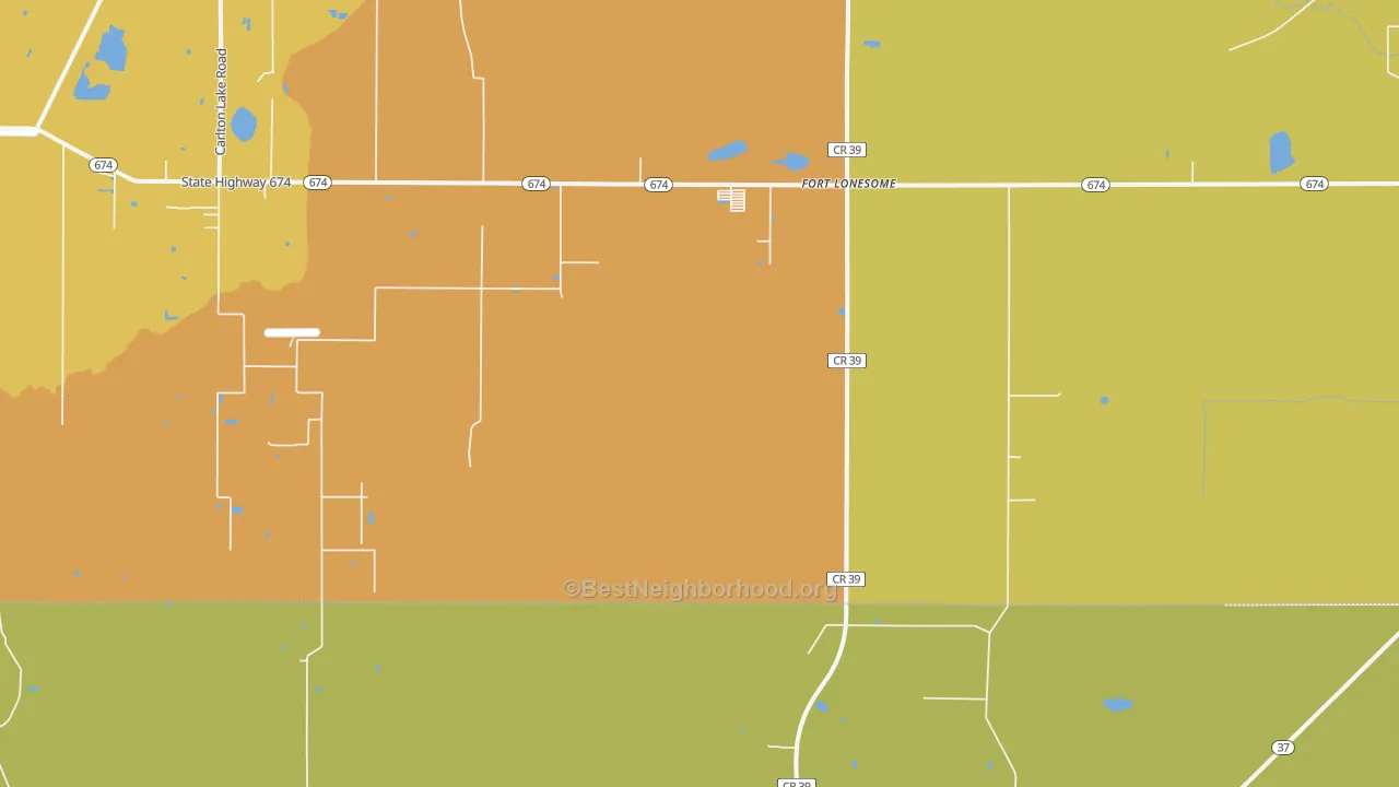 Map of the best neighborhoods in the Fort Lonesome area, with better matches in green and worse matches in red