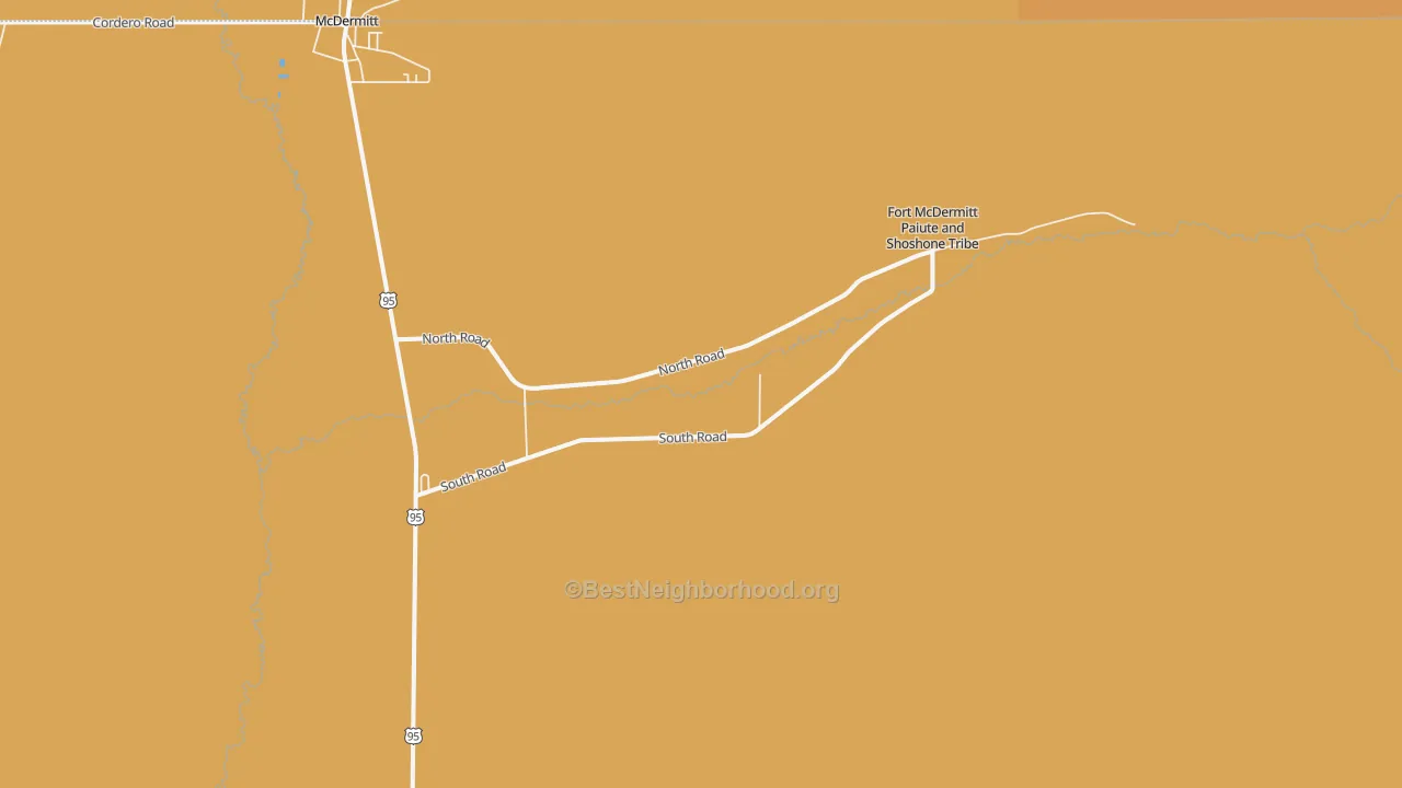 Map of the best neighborhoods in the Fort McDermitt area, with better matches in green and worse matches in red