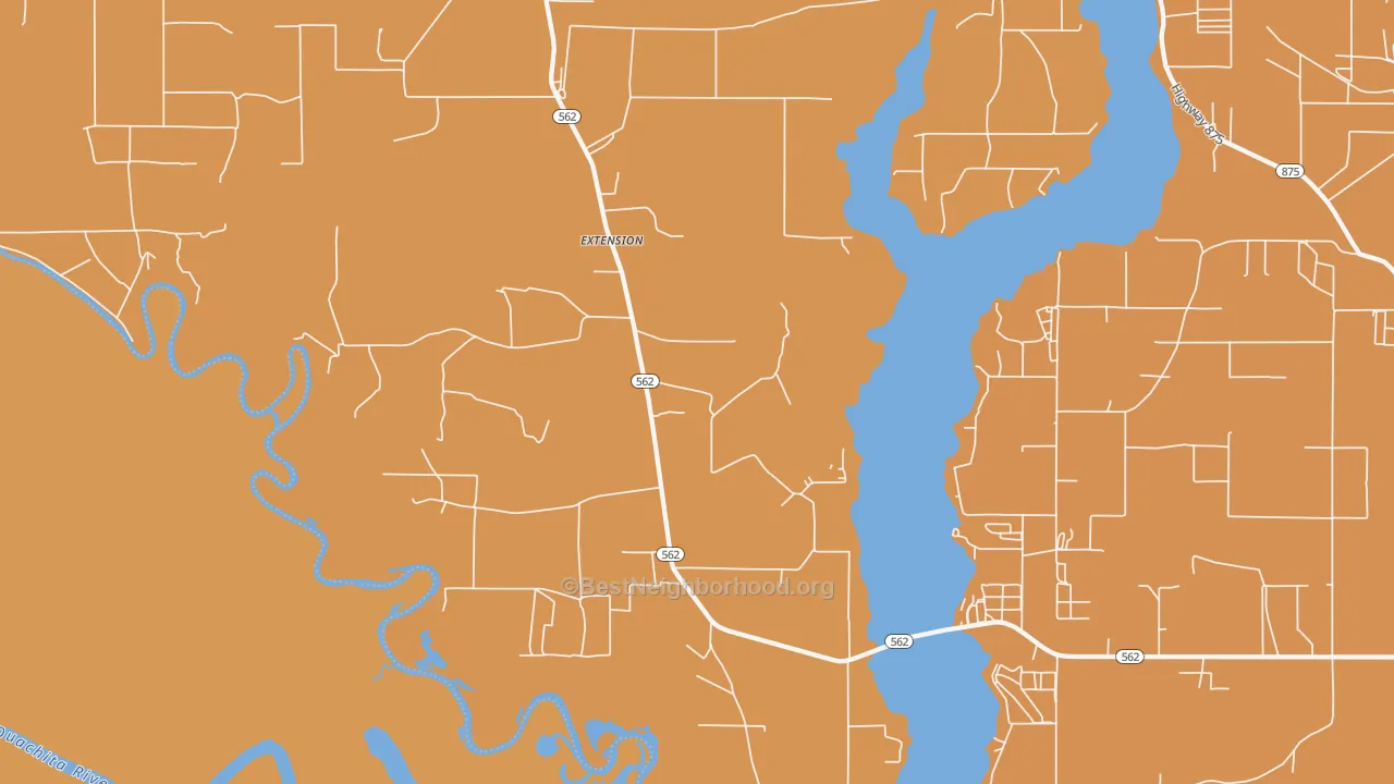 Map of the best neighborhoods in the Fort Necessity area, with better matches in green and worse matches in red