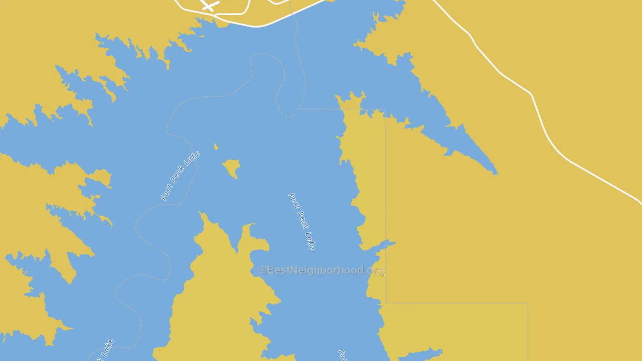 Map of the best neighborhoods in the Fort Peck area, with better matches in green and worse matches in red