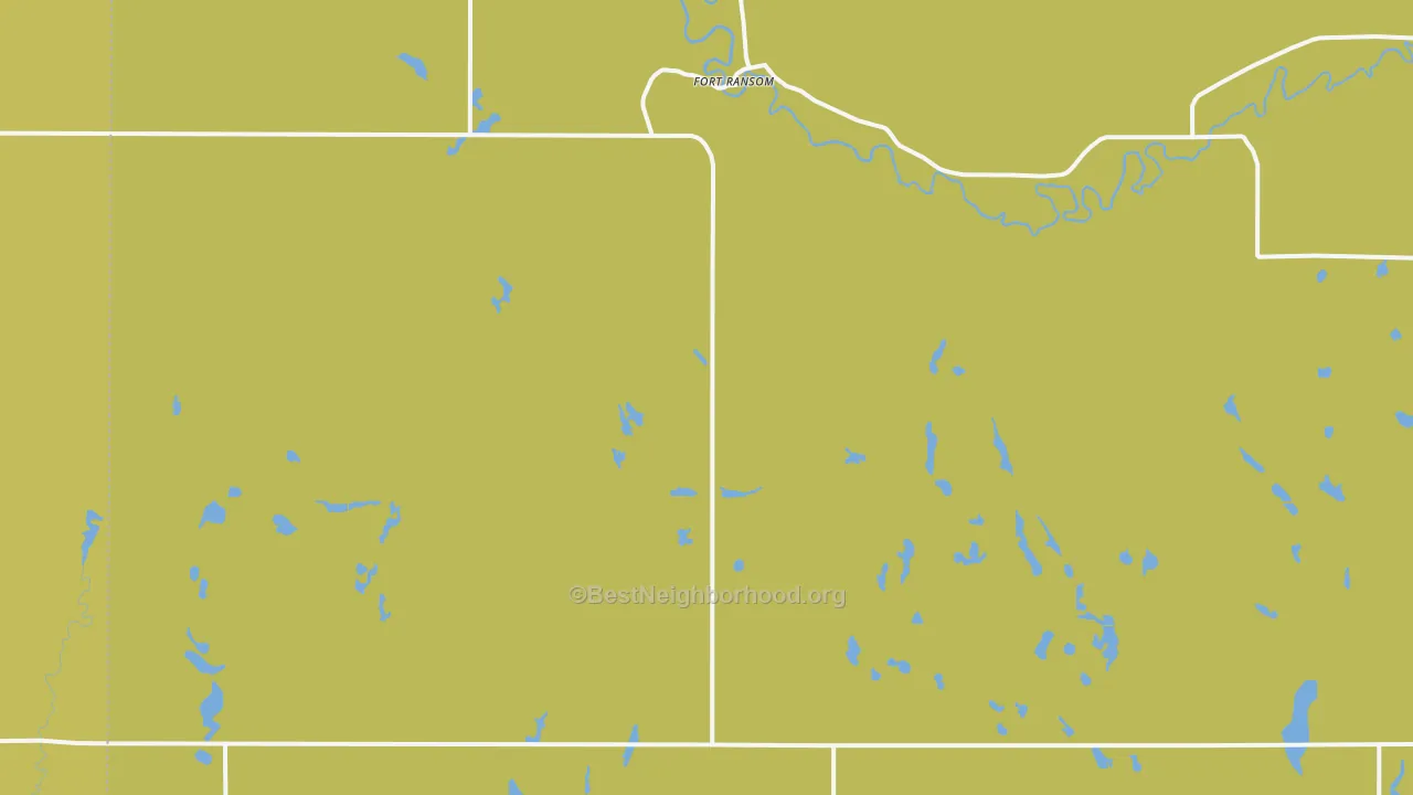 Map of the best neighborhoods in the Fort Ransom area, with better matches in green and worse matches in red