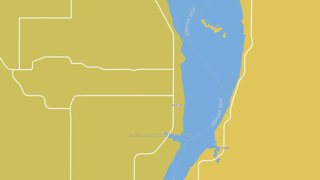 Map of the best neighborhoods in the Fort Rice area, with better matches in green and worse matches in red