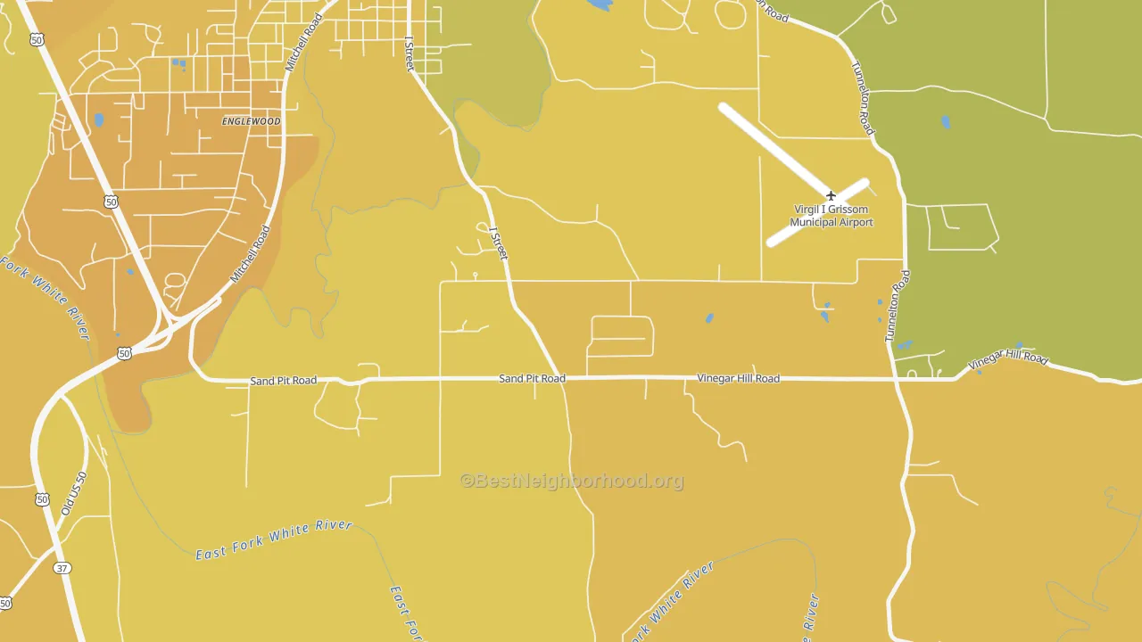 Map of the best neighborhoods in the Fort Ritner area, with better matches in green and worse matches in red