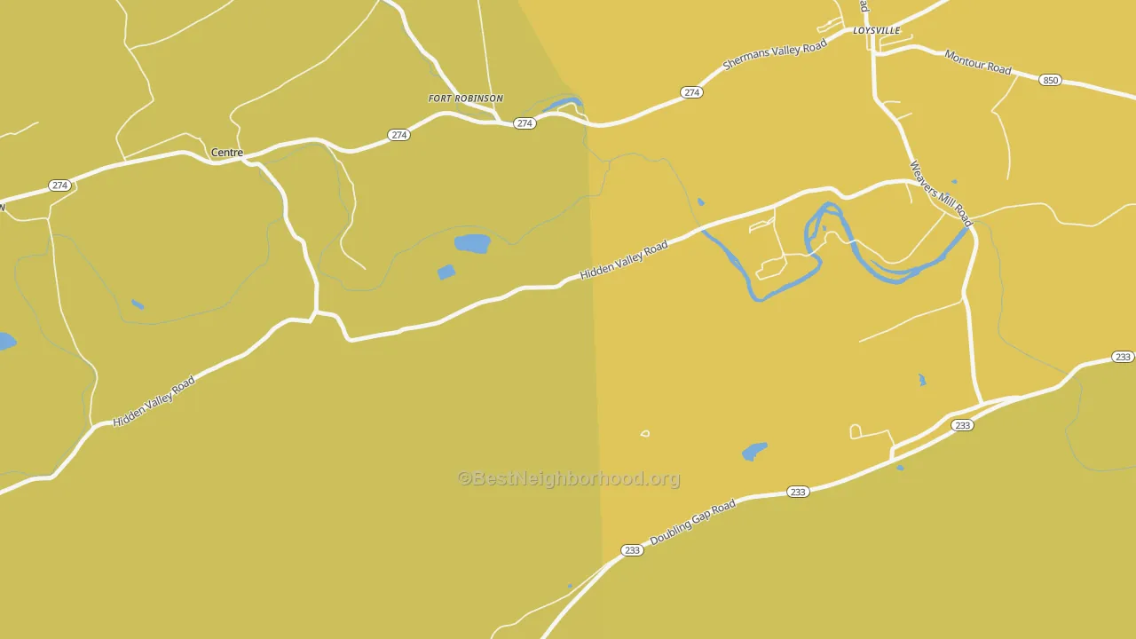 Map of the best neighborhoods in the Fort Robertson area, with better matches in green and worse matches in red