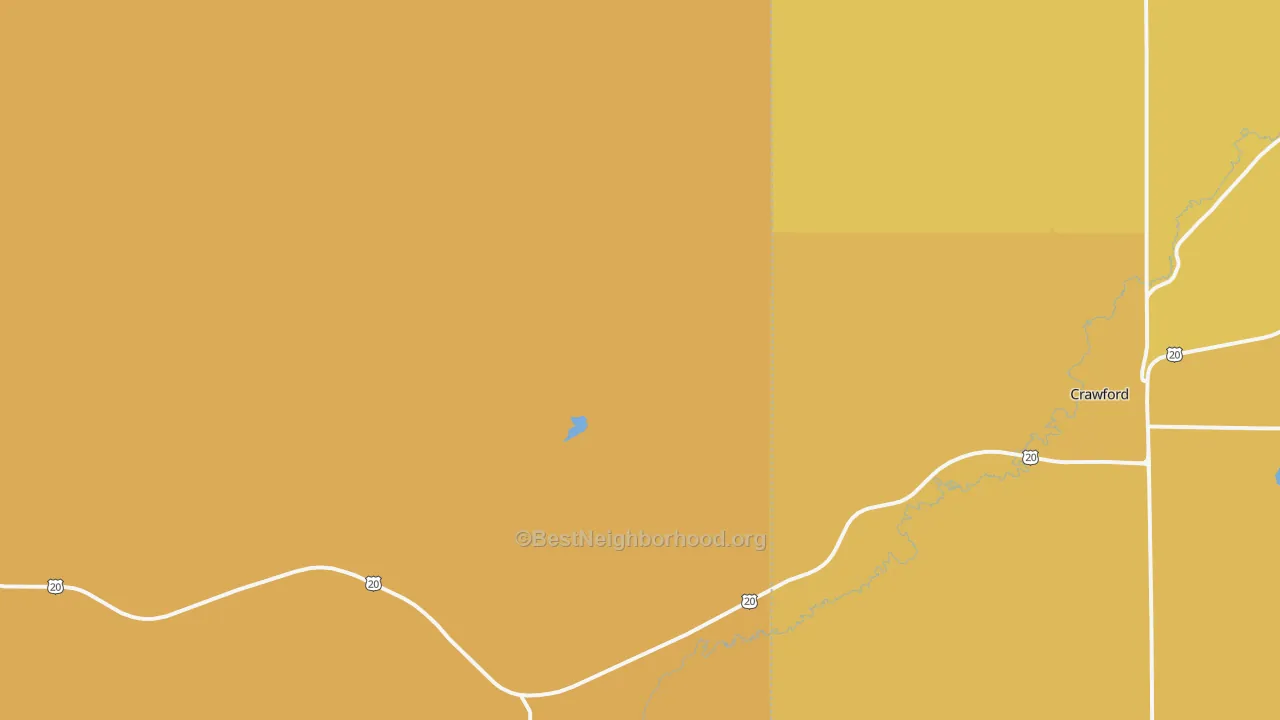 Map of the best neighborhoods in the Fort Robinson area, with better matches in green and worse matches in red