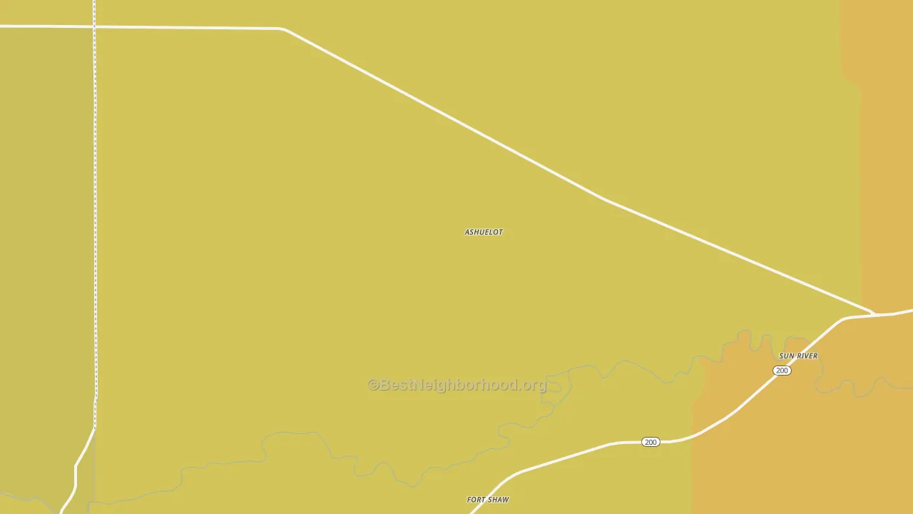 Map of the best neighborhoods in the Fort Shaw area, with better matches in green and worse matches in red