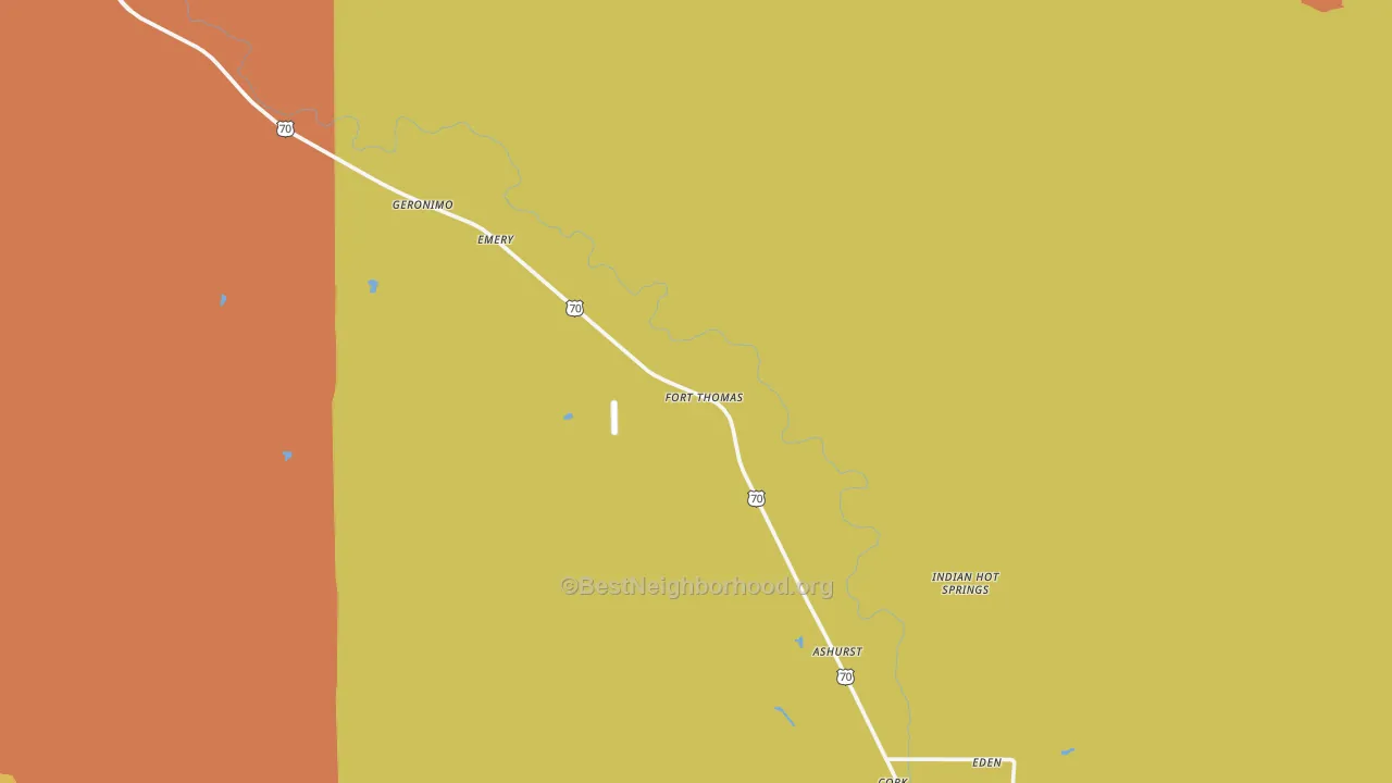 Map of the best neighborhoods in the Fort Thomas area, with better matches in green and worse matches in red