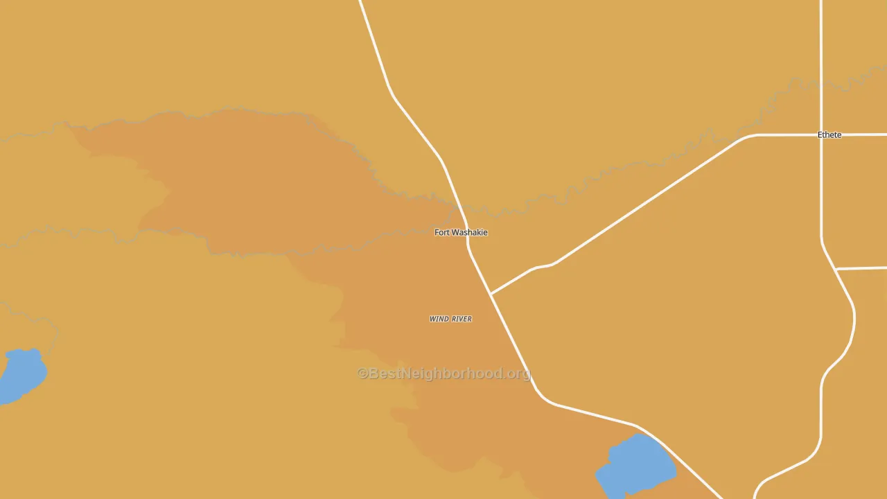 Map of the best neighborhoods in the Fort Washakie area, with better matches in green and worse matches in red
