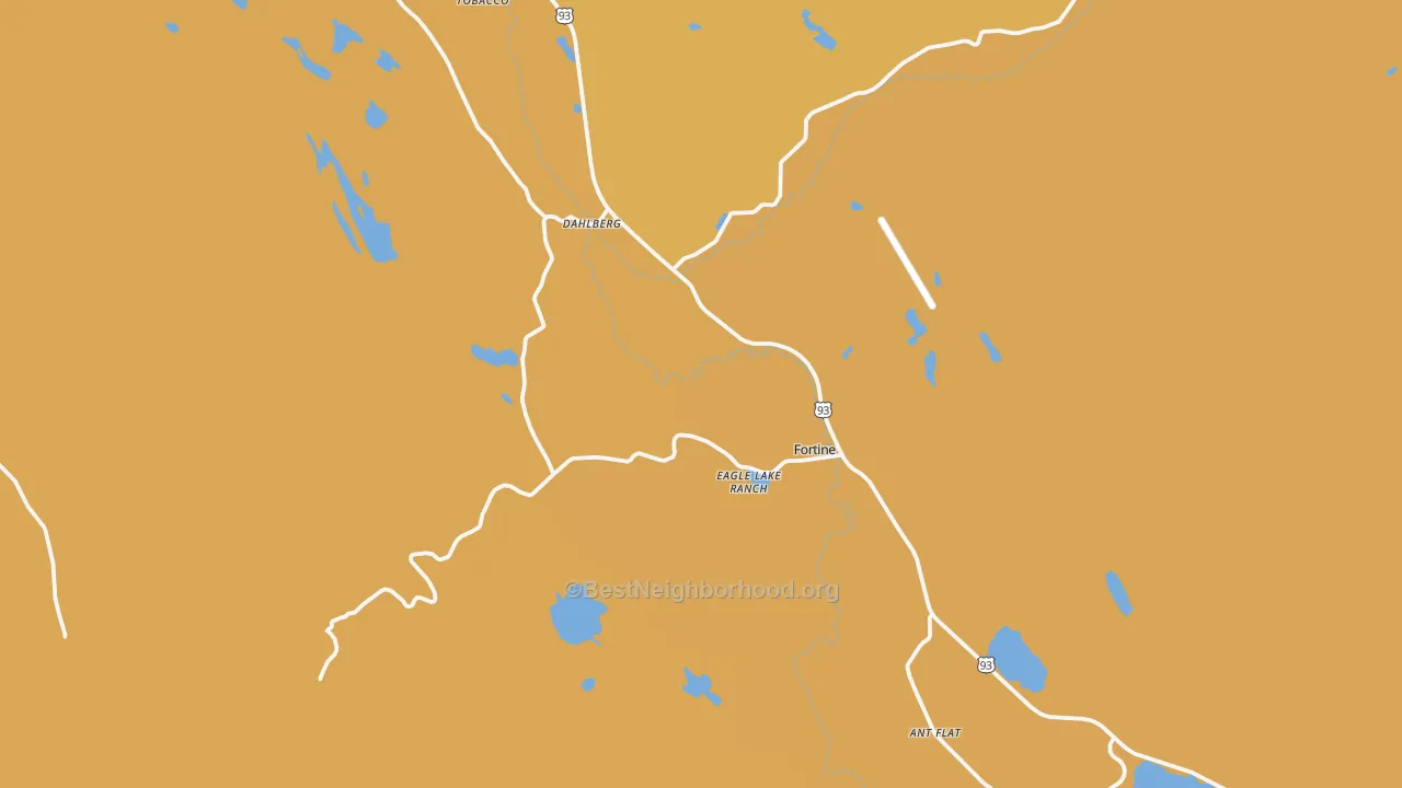 Map of the best neighborhoods in the Fortine area, with better matches in green and worse matches in red