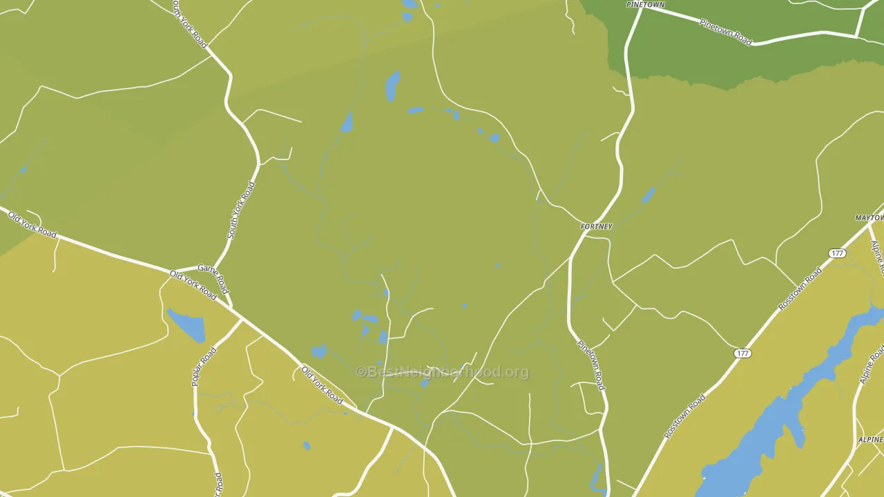 Map of the best neighborhoods in the Fortney area, with better matches in green and worse matches in red