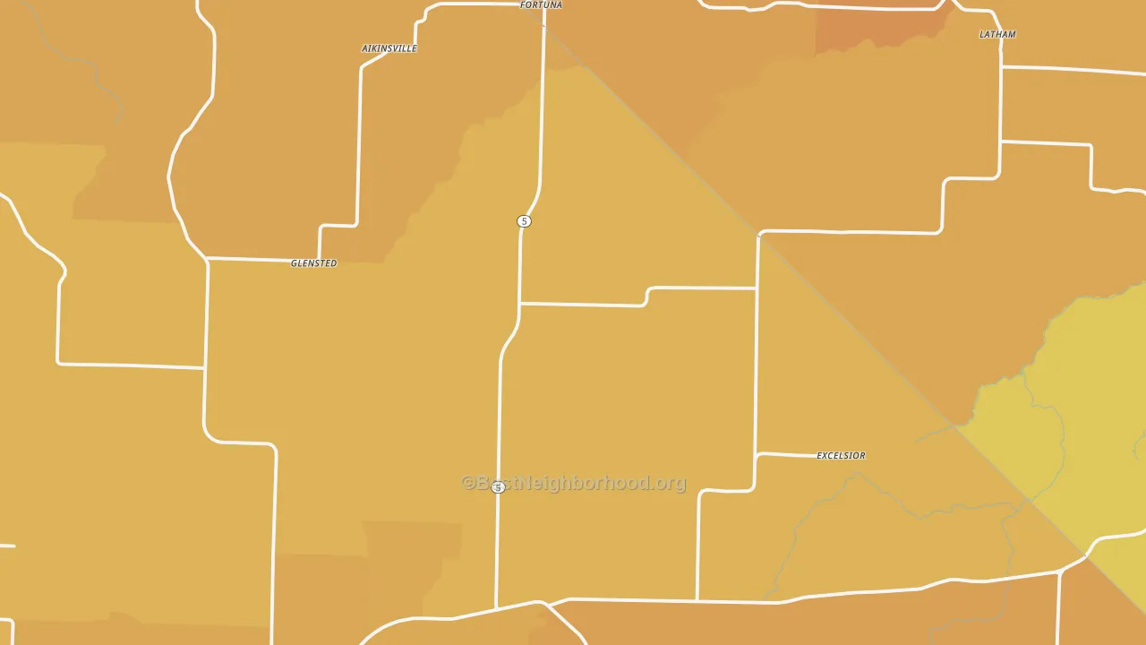 Map of the best neighborhoods in the Fortuna area, with better matches in green and worse matches in red