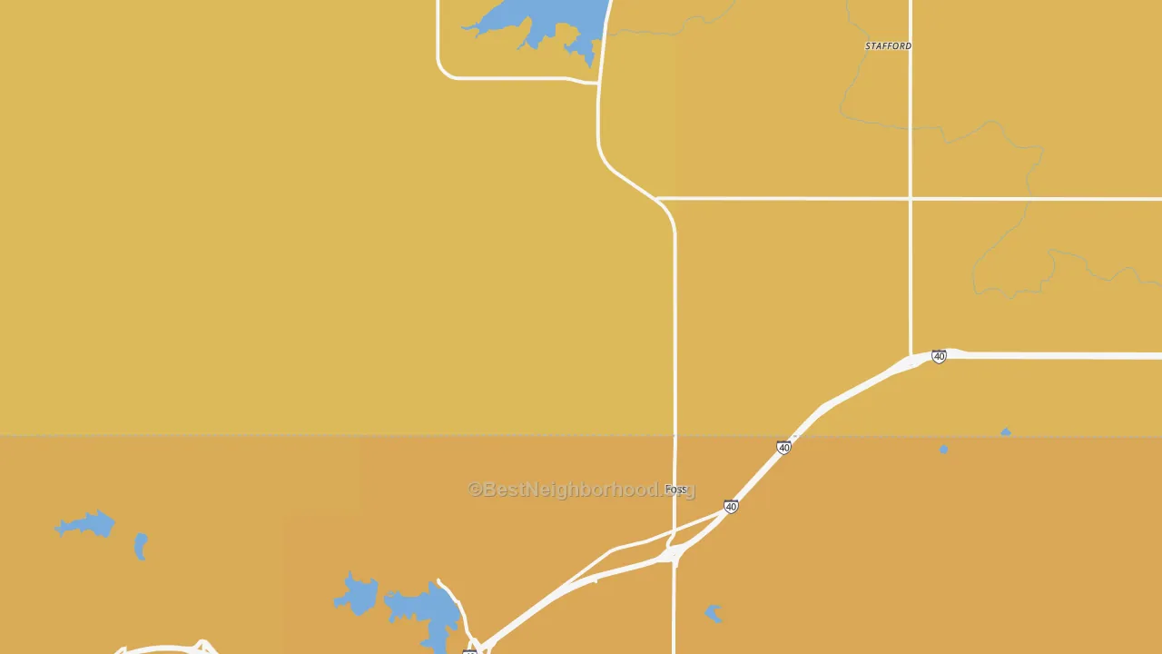 Map of the best neighborhoods in the Foss area, with better matches in green and worse matches in red