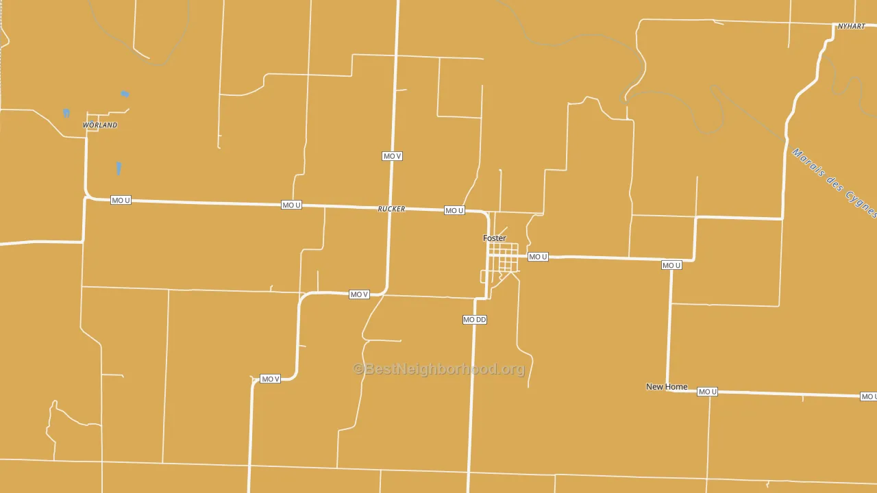 Map of the best neighborhoods in the Foster area, with better matches in green and worse matches in red