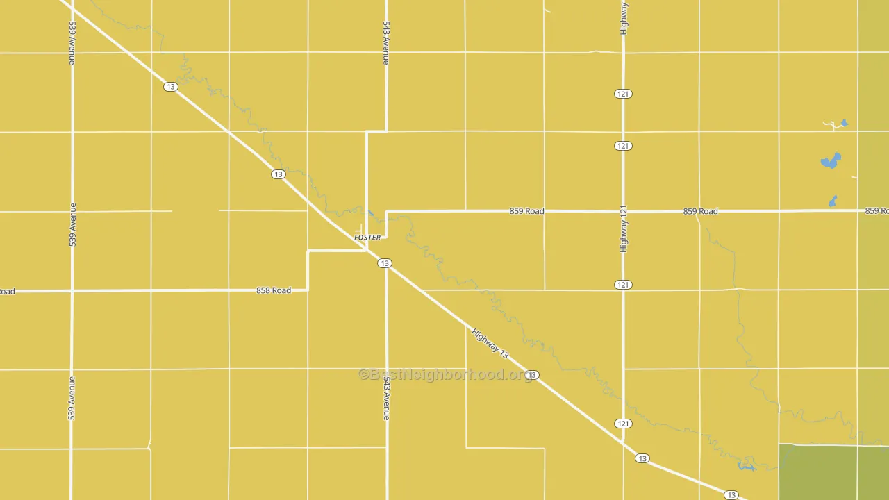 Map of the best neighborhoods in the Foster area, with better matches in green and worse matches in red