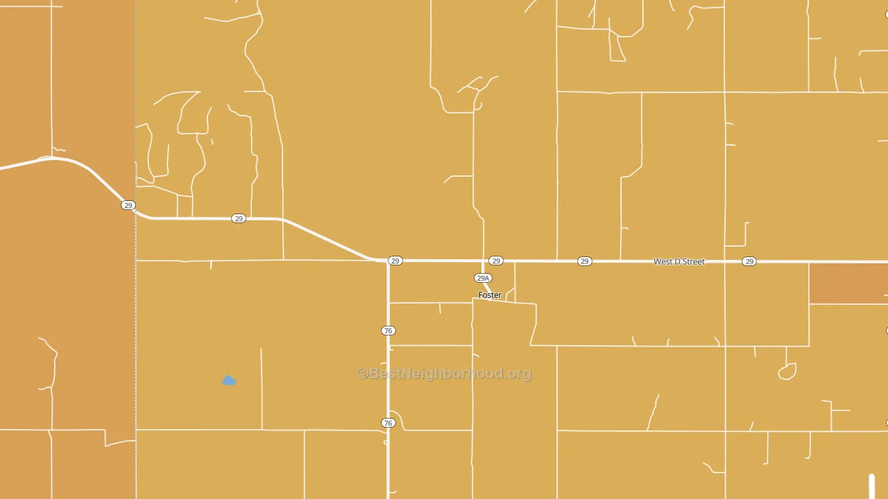 Map of the best neighborhoods in the Foster area, with better matches in green and worse matches in red