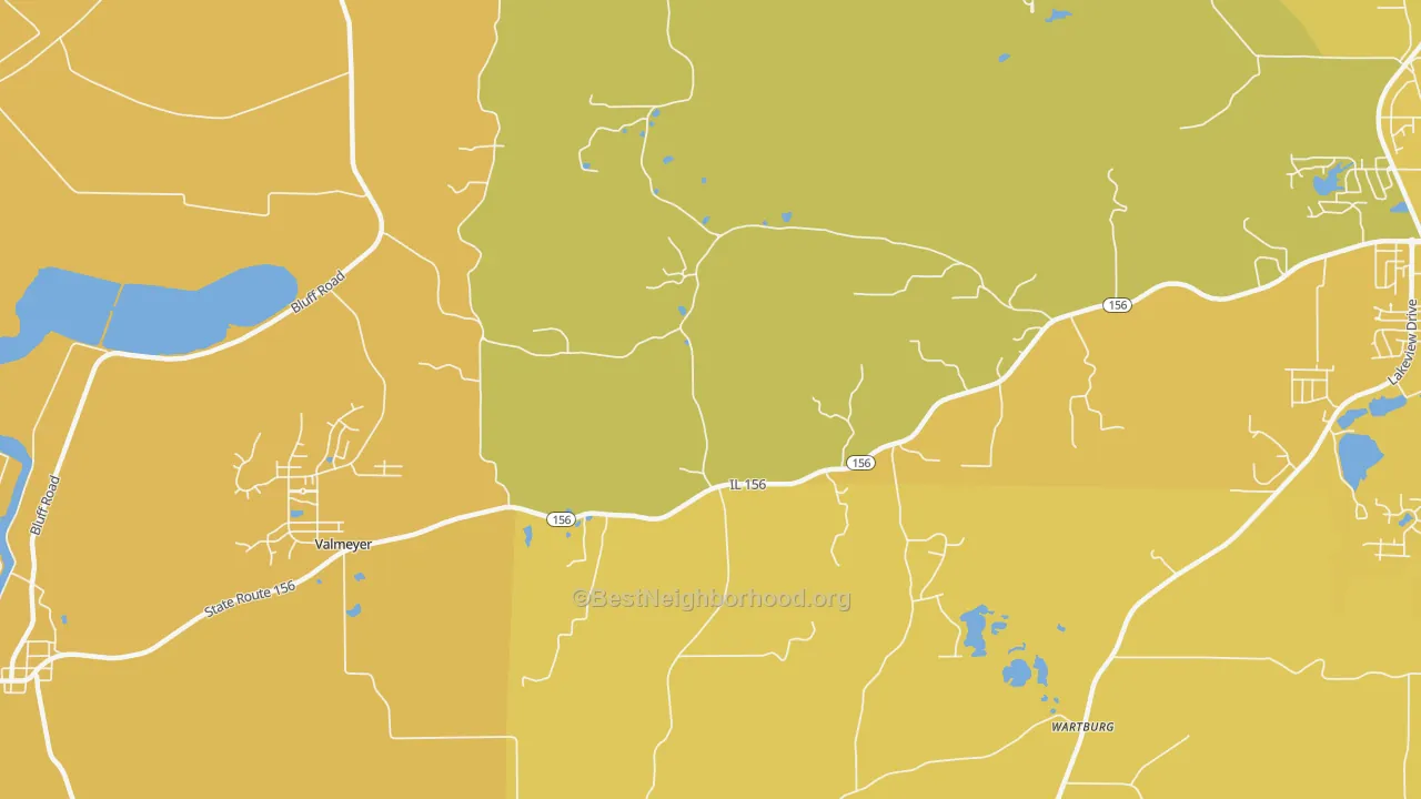 Map of the best neighborhoods in the Foster Pond area, with better matches in green and worse matches in red